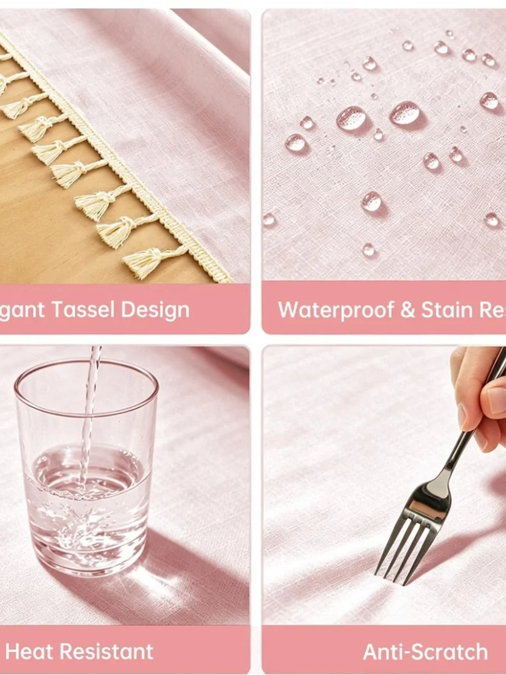 Pink Tassel Dining Tablecloth With Tassels Size 55x120 Rectangular